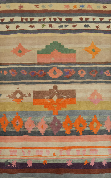 Multicolor Wool Gabbeh Vegetable Dye Turkish Area Rug 6x9