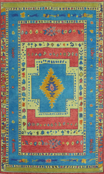 Geometric Wool Gabbeh Vegetable Dye Area Rug 5x8