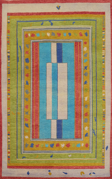 Vegetable Dye Wool Gabbeh Turkish Area Rug 6x9
