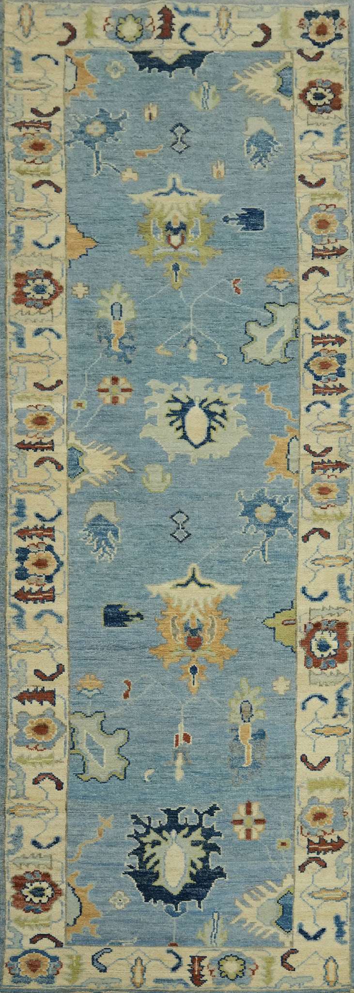 Light Blue Oushak Vegetable Dye Runner Rug 3x10