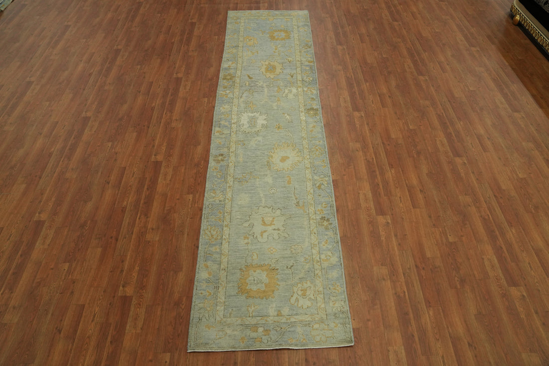 Vegetable Dye Wool Oushak Turkish Runner Rug 3x12