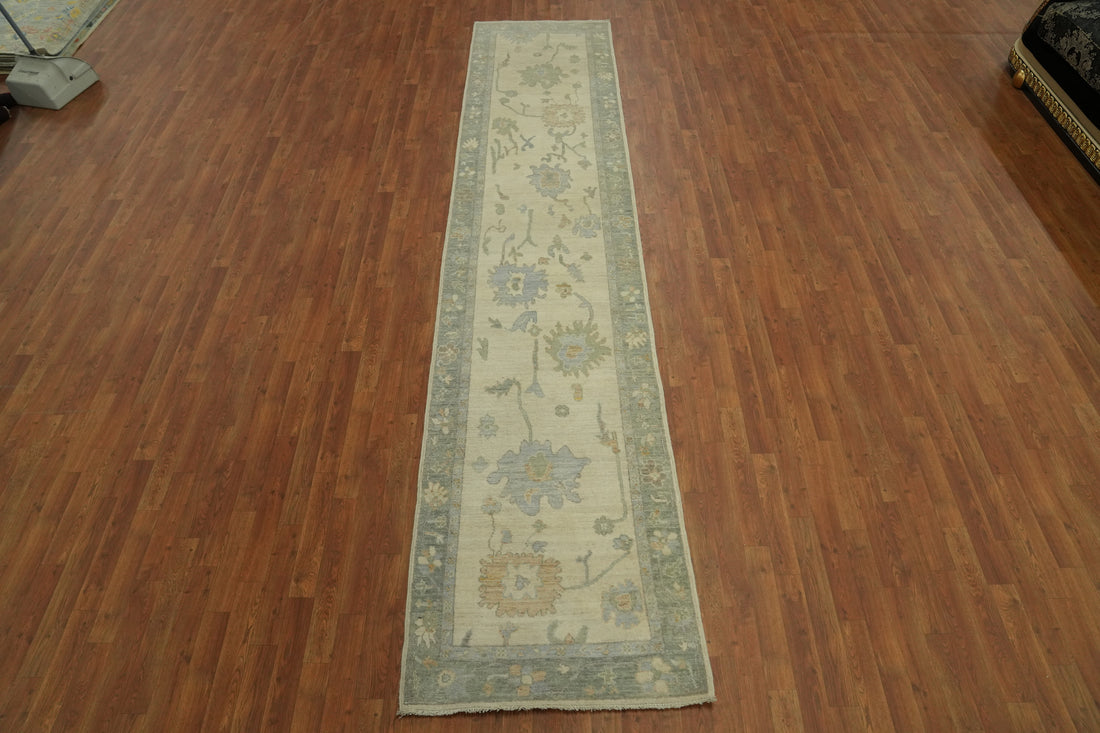 Earth Tone Wool Oushak Vegetable Dye Runner Rug 3x13
