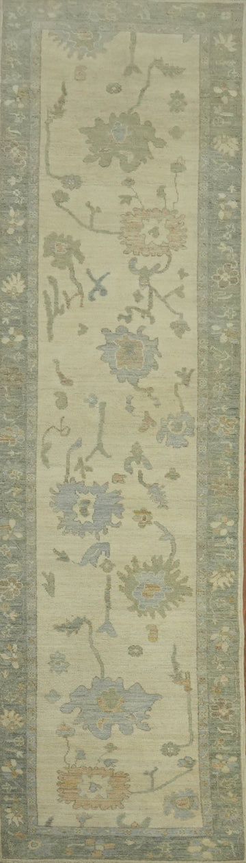 Earth Tone Wool Oushak Vegetable Dye Runner Rug 3x13