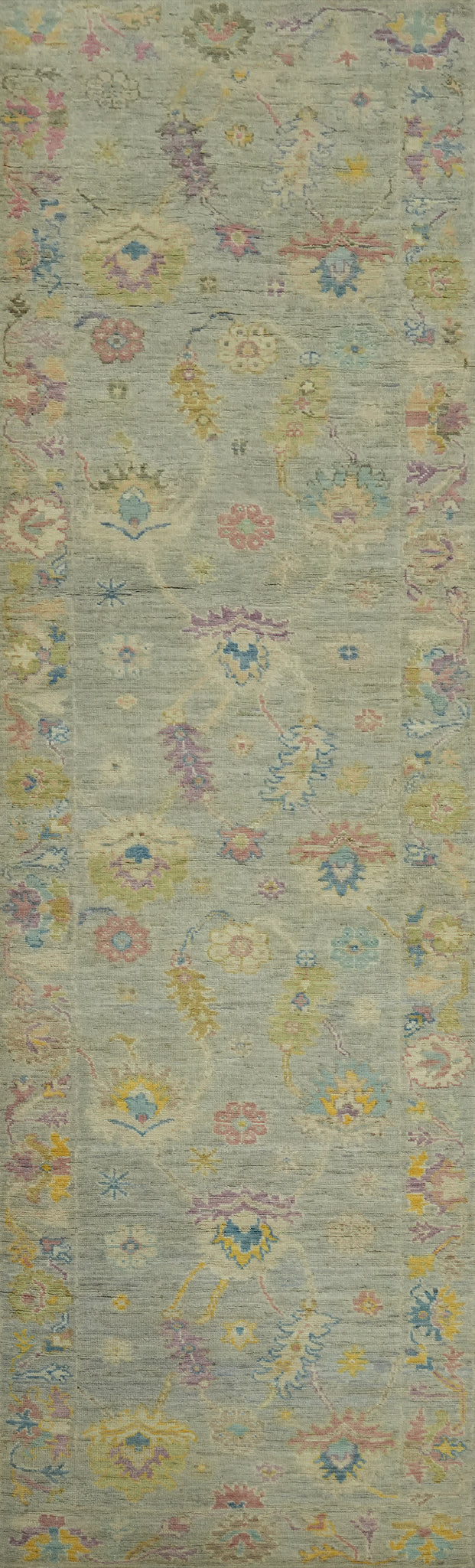 Vegetable Dye Gray Oushak Turkish Runner Rug 3x11