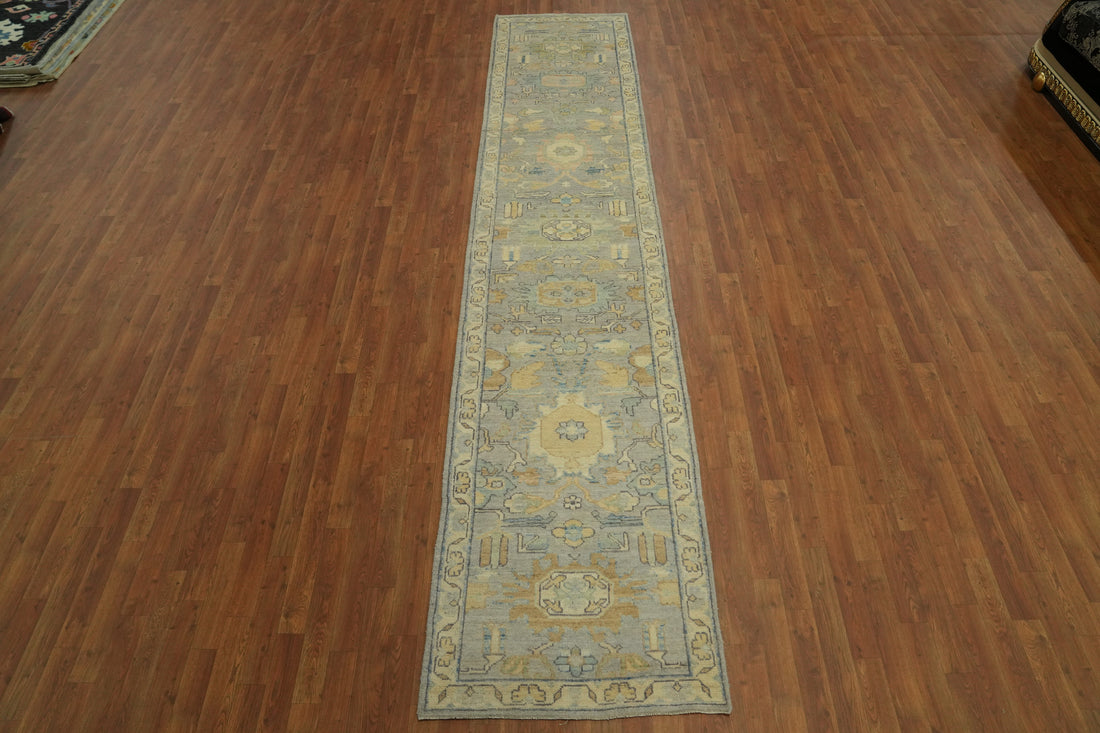 Vegetable Dye Wool Oushak Turkish Runner Rug 3x14