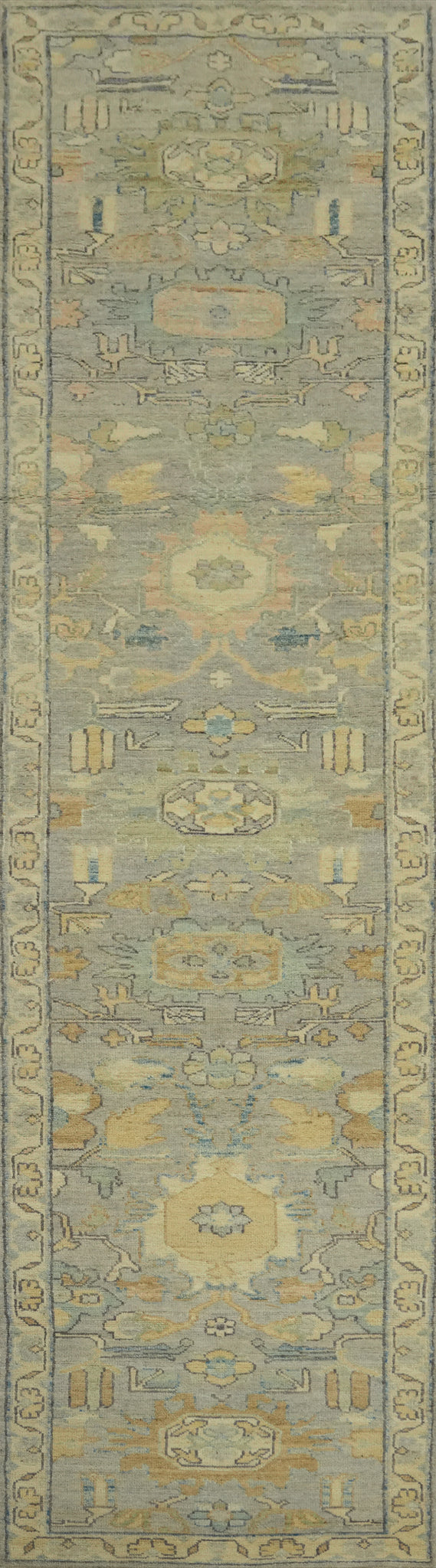 Vegetable Dye Wool Oushak Turkish Runner Rug 3x14