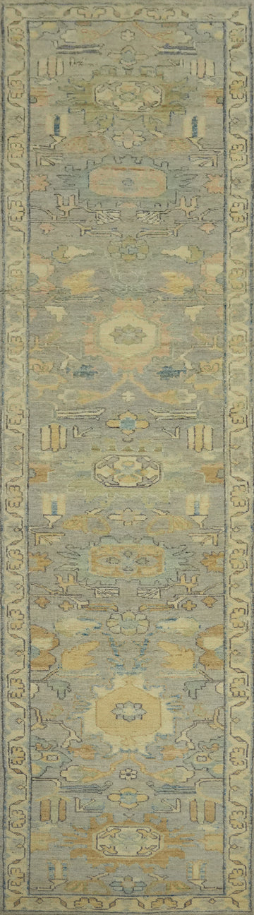 Vegetable Dye Wool Oushak Turkish Runner Rug 3x14
