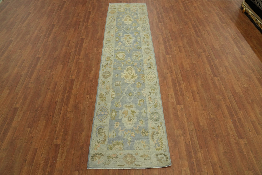 Vegetable Dye Wool Oushak Turkish Runner Rug 3x12
