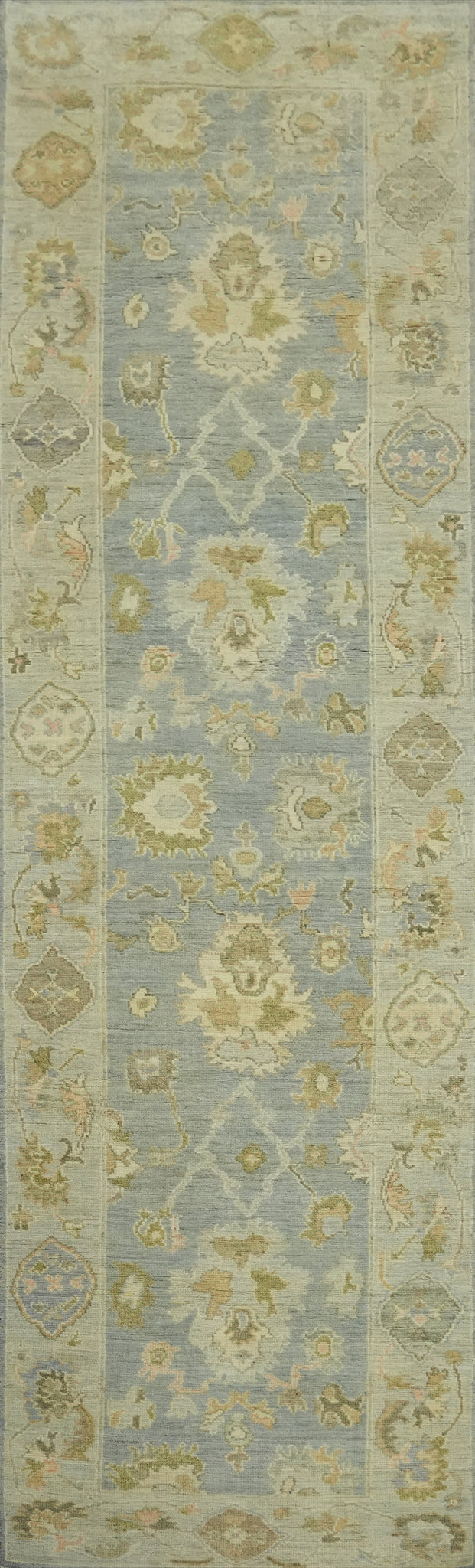 Vegetable Dye Wool Oushak Turkish Runner Rug 3x12