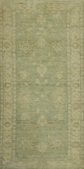 Vegetable Dye Green Oushak Turkish Rug 3x6