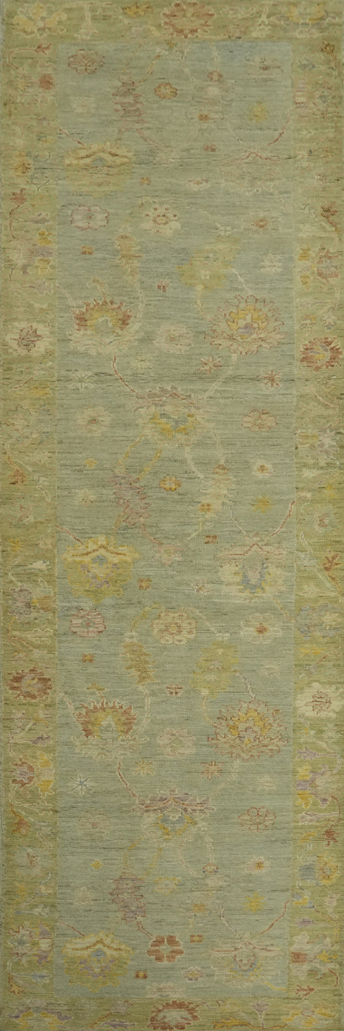 Vegetable Dye Wool Oushak Turkish Runner Rug 3x12