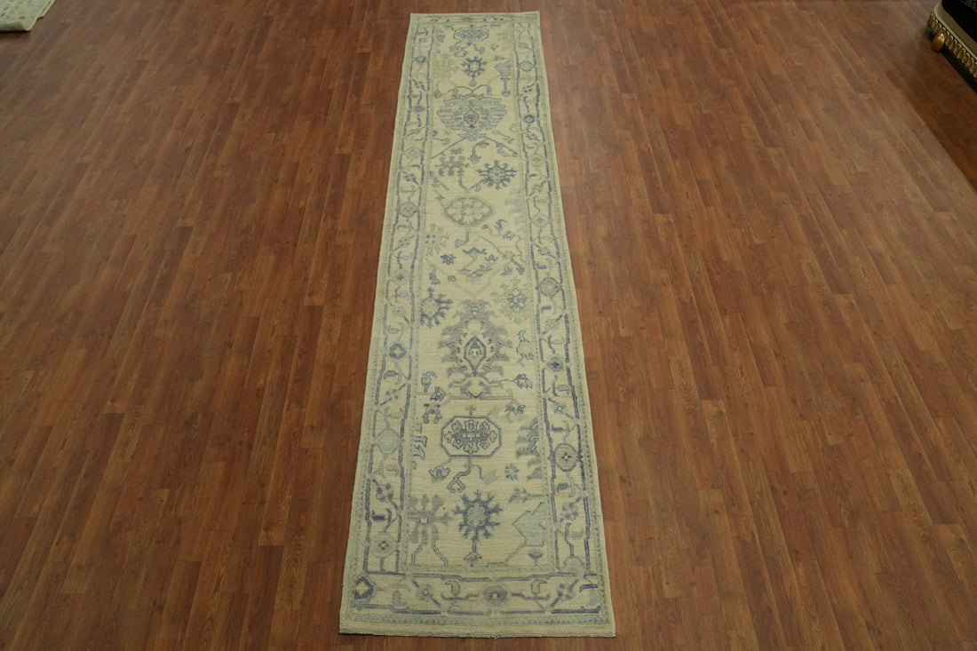 Vegetable Dye Floral Oushak Turkish Runner Rug 3x12