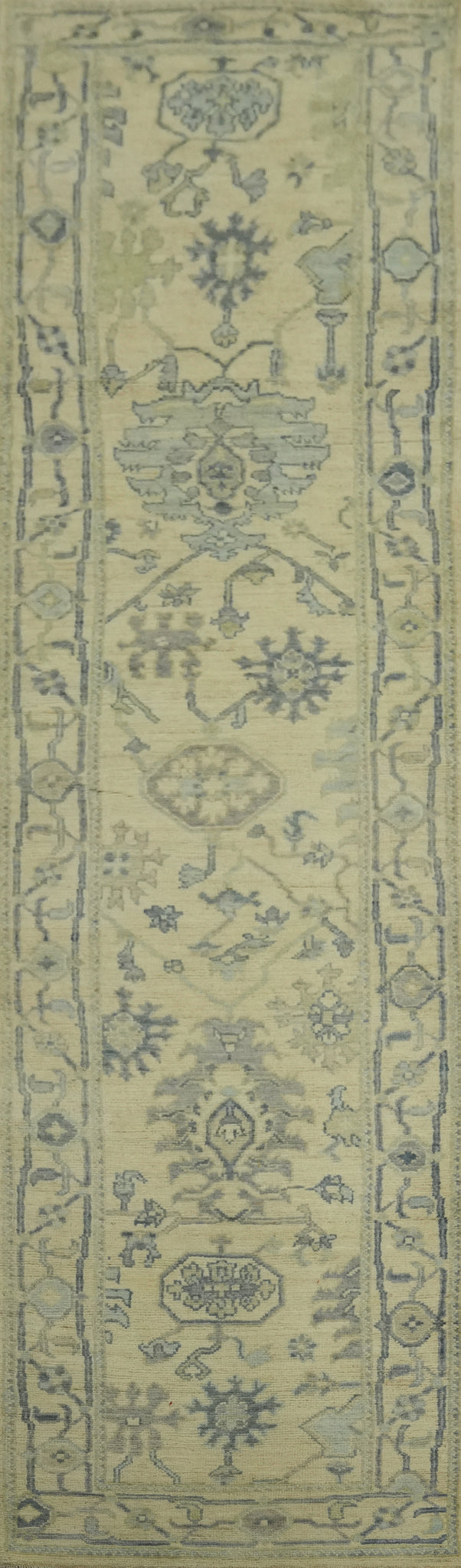 Vegetable Dye Floral Oushak Turkish Runner Rug 3x12