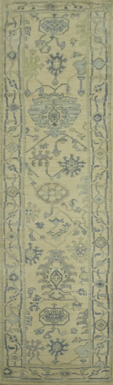 Vegetable Dye Floral Oushak Turkish Runner Rug 3x12