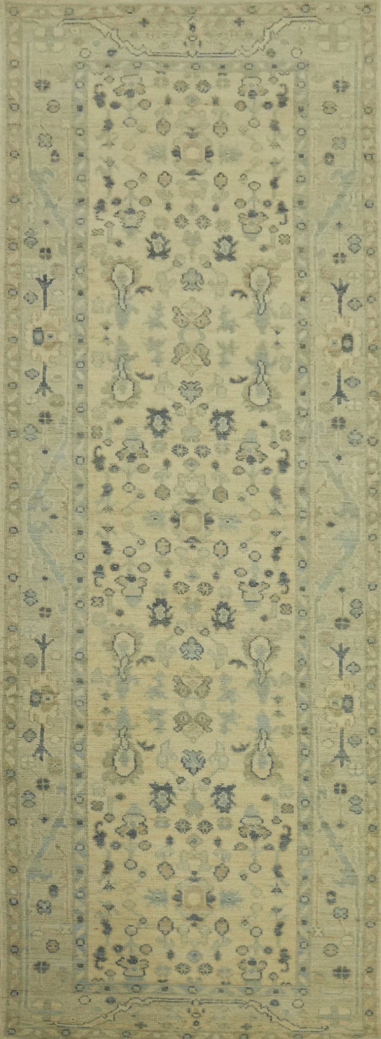 Earth Tone Wool Oushak Vegetable Dye Runner Rug 3x10