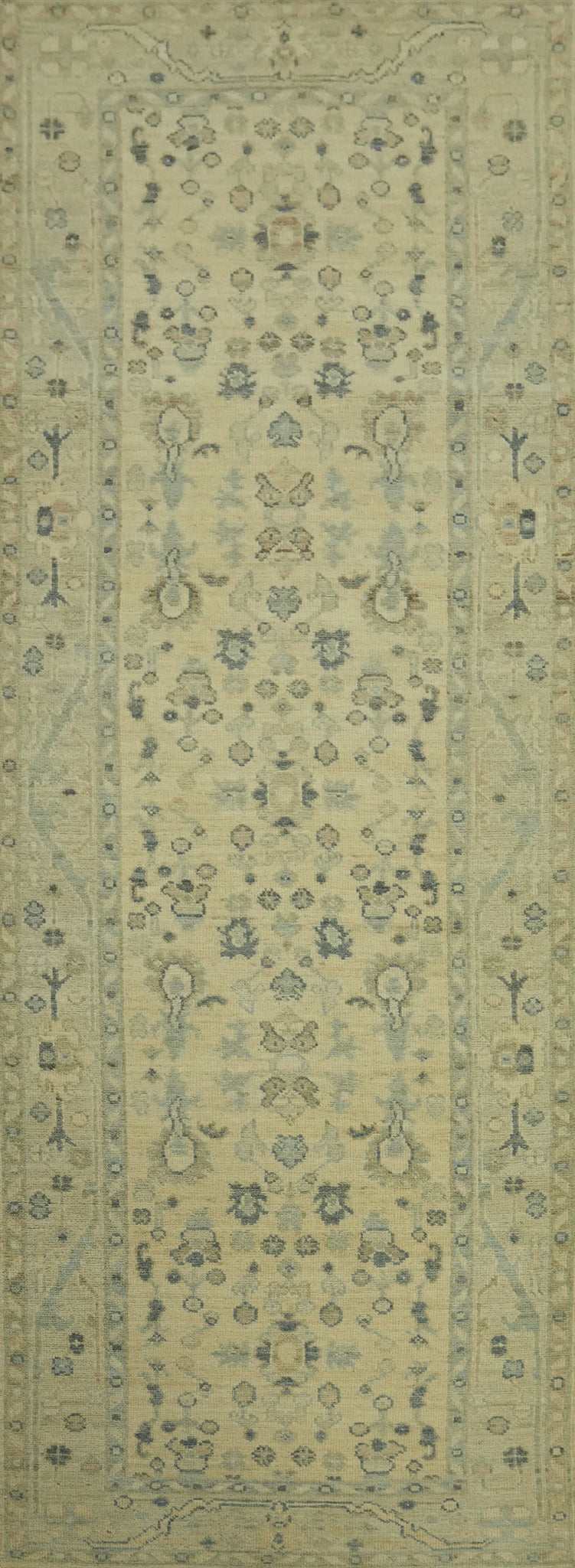 Vegetable Dye Floral Oushak Turkish Runner Rug 3x10