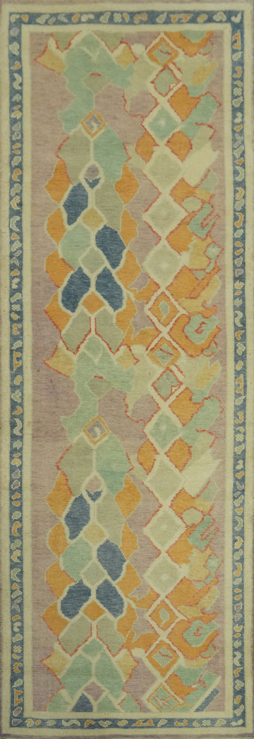 Vegetable Dye Wool Oushak Turkish Runner Rug 3x10