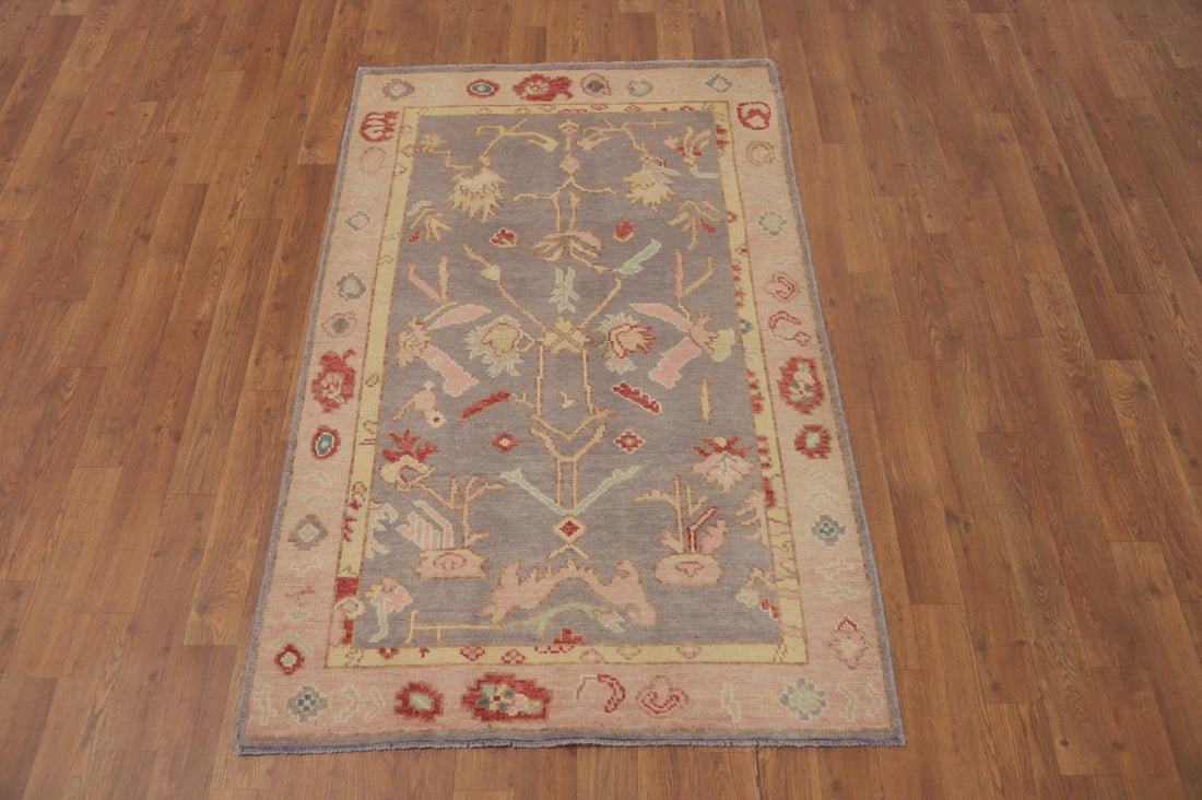 Vegetable Dye Wool Oushak Turkish Rug 3x5