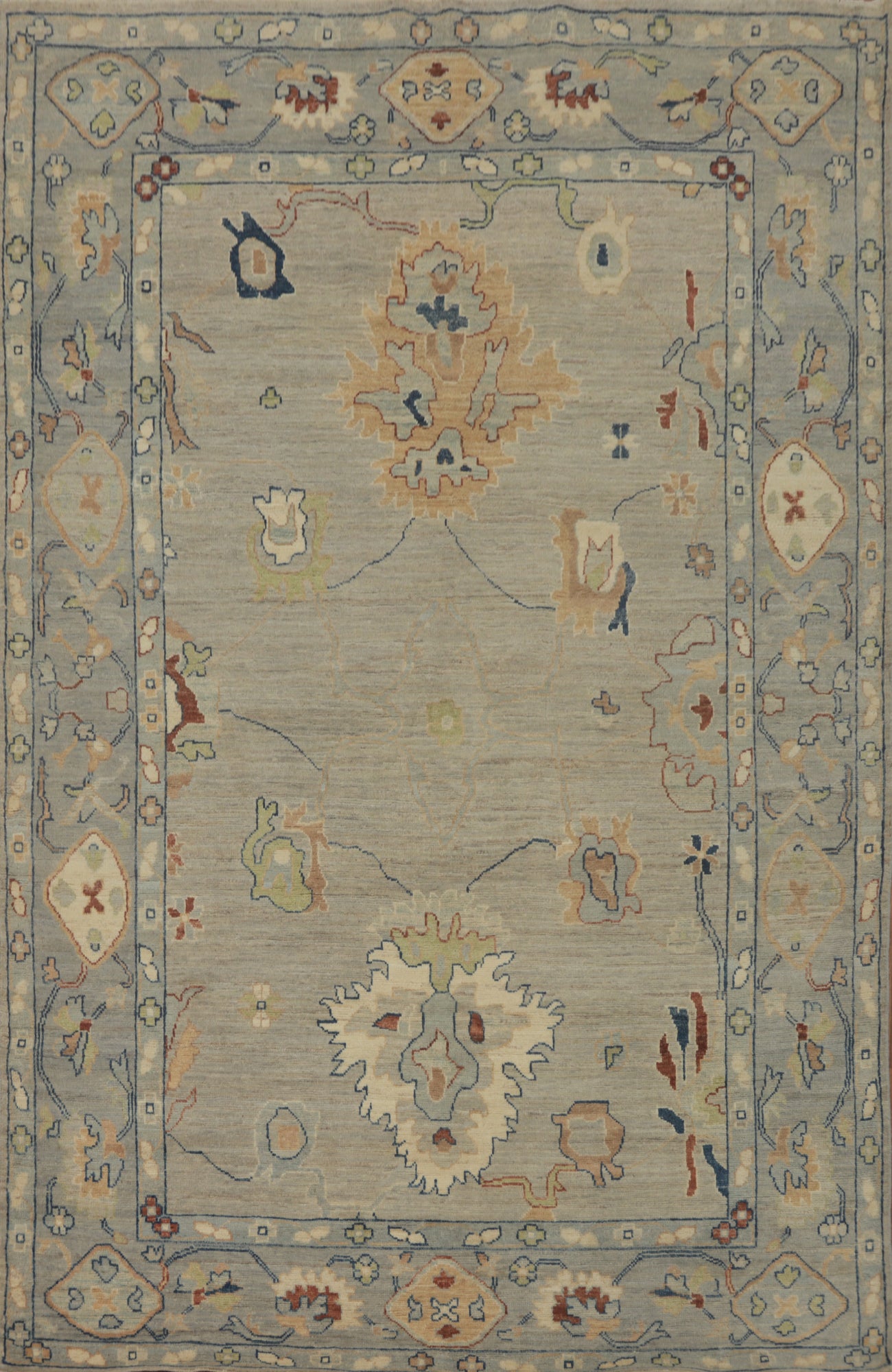 Vegetable Dye Wool Oushak Turkish Area Rug 6x9