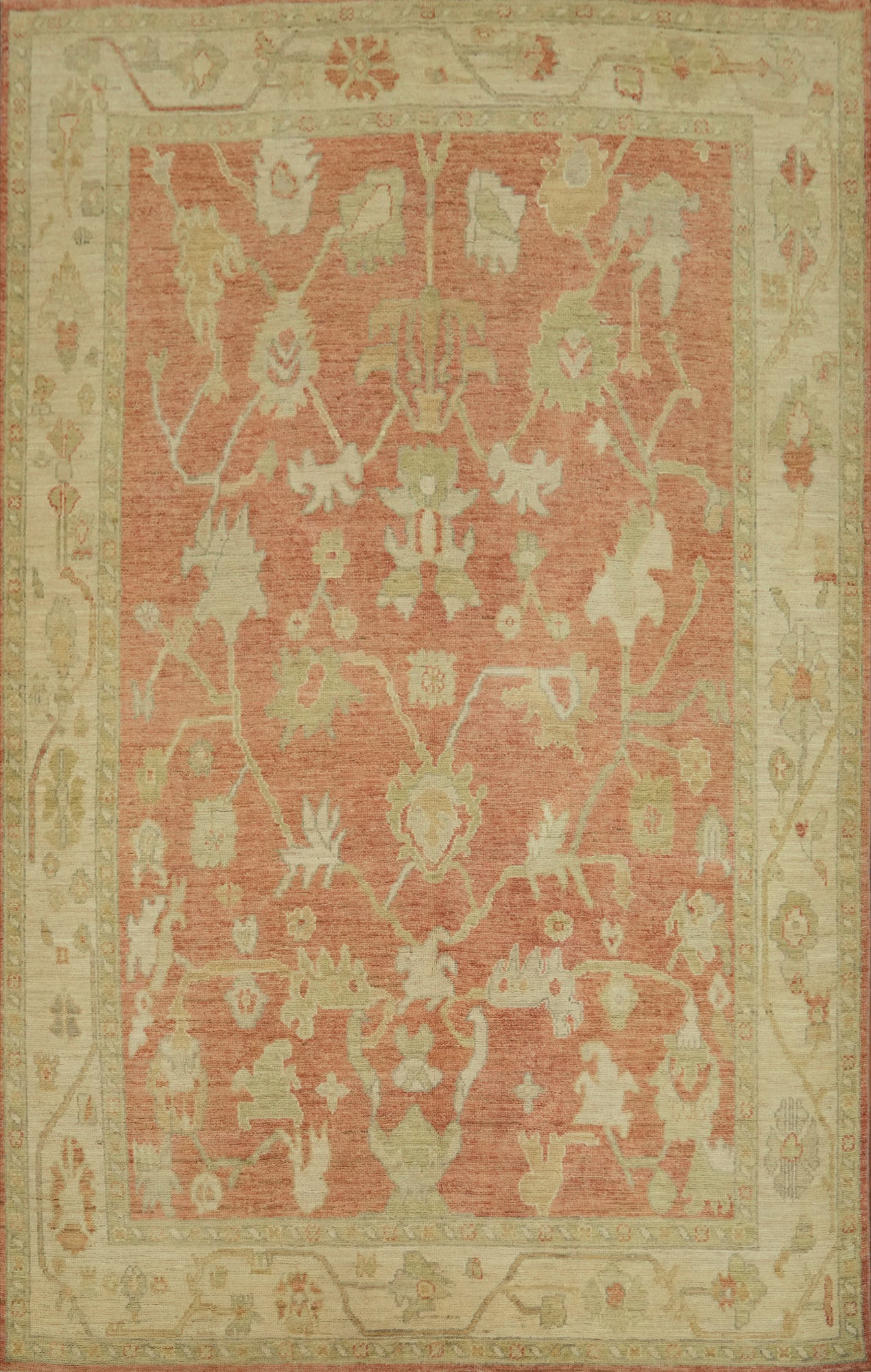 Vegetable Dye Floral Oushak Turkish Area Rug 6x9