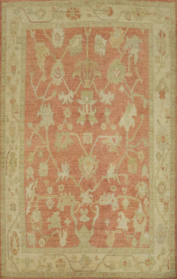 Vegetable Dye Floral Oushak Turkish Area Rug 6x9