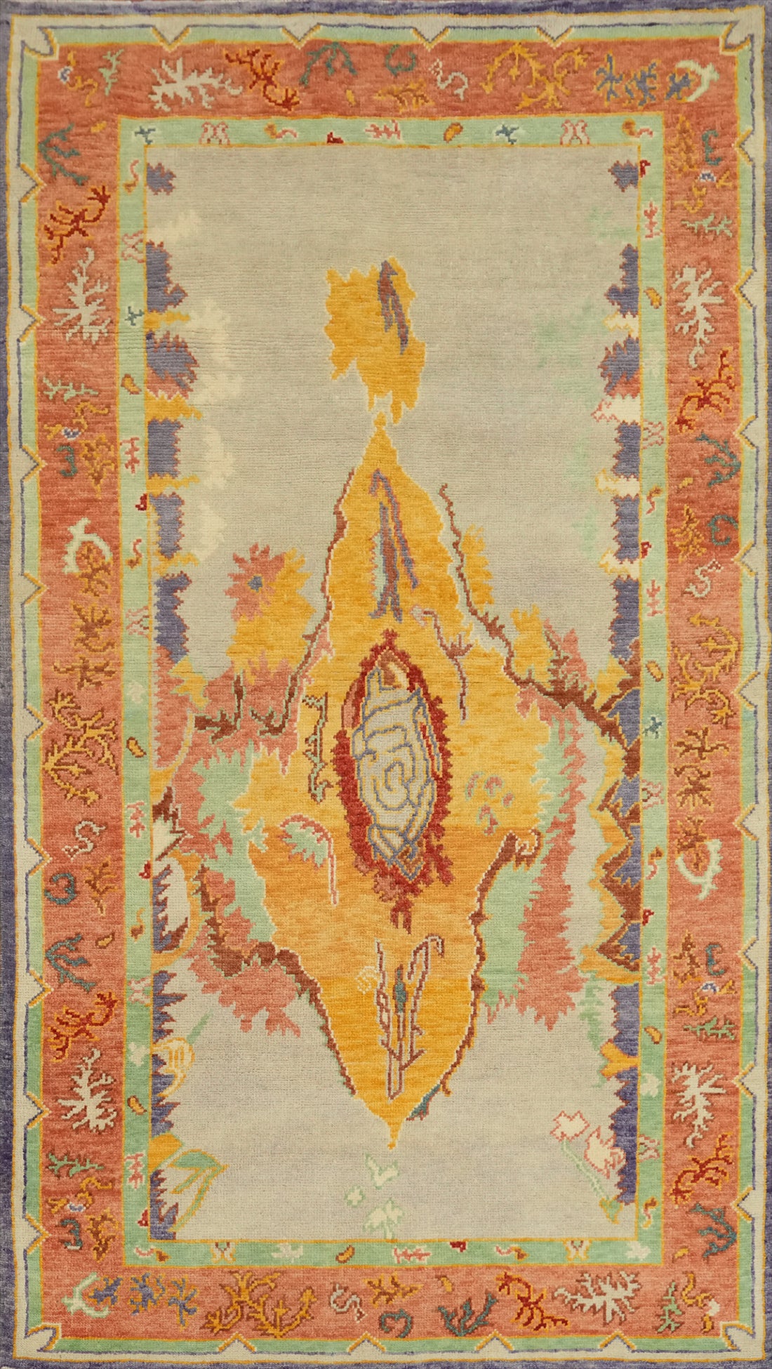Vegetable Dye Wool Oushak Turkish Rug 4x7