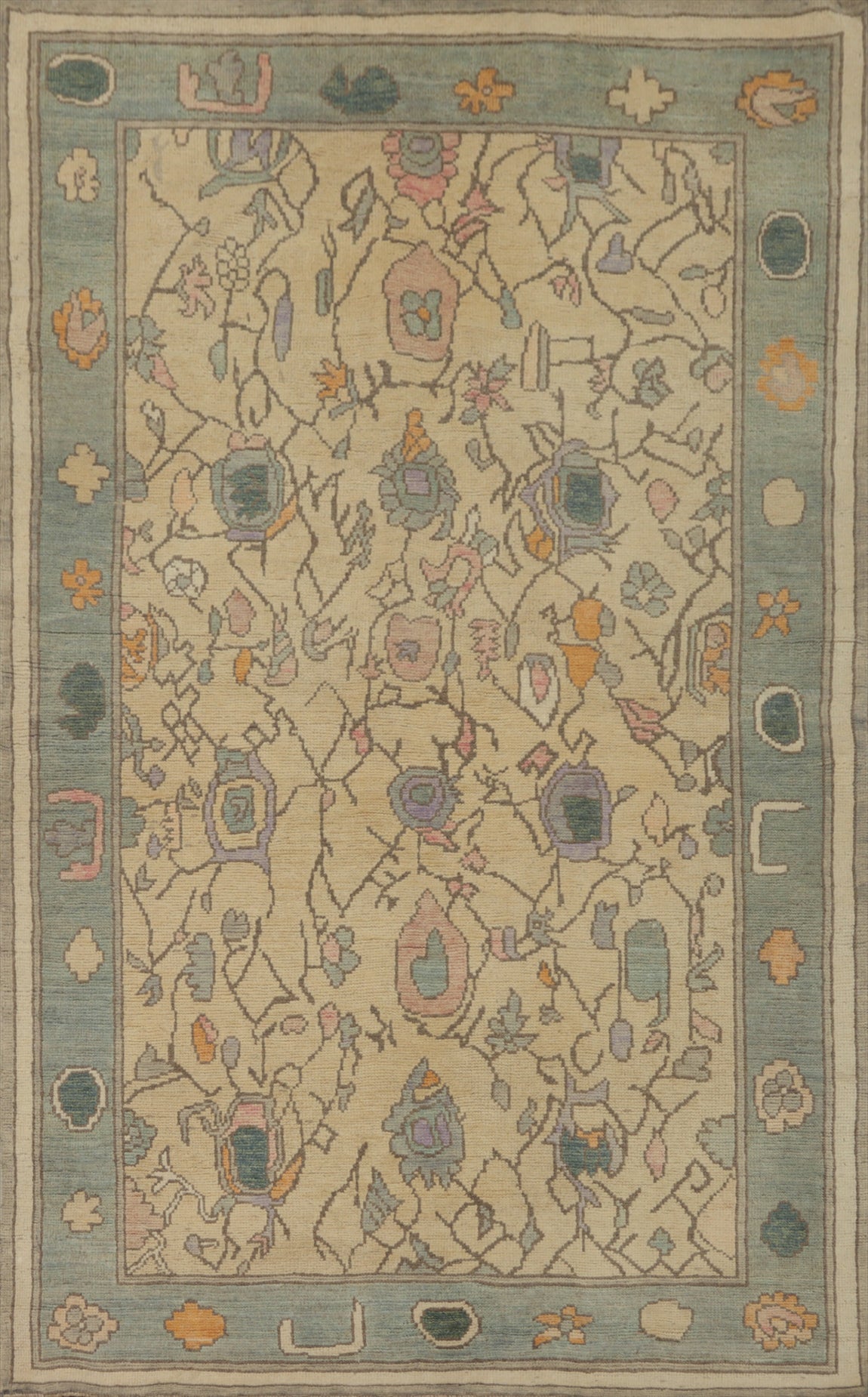 Vegetable Dye Wool Oushak Turkish Rug 4x7