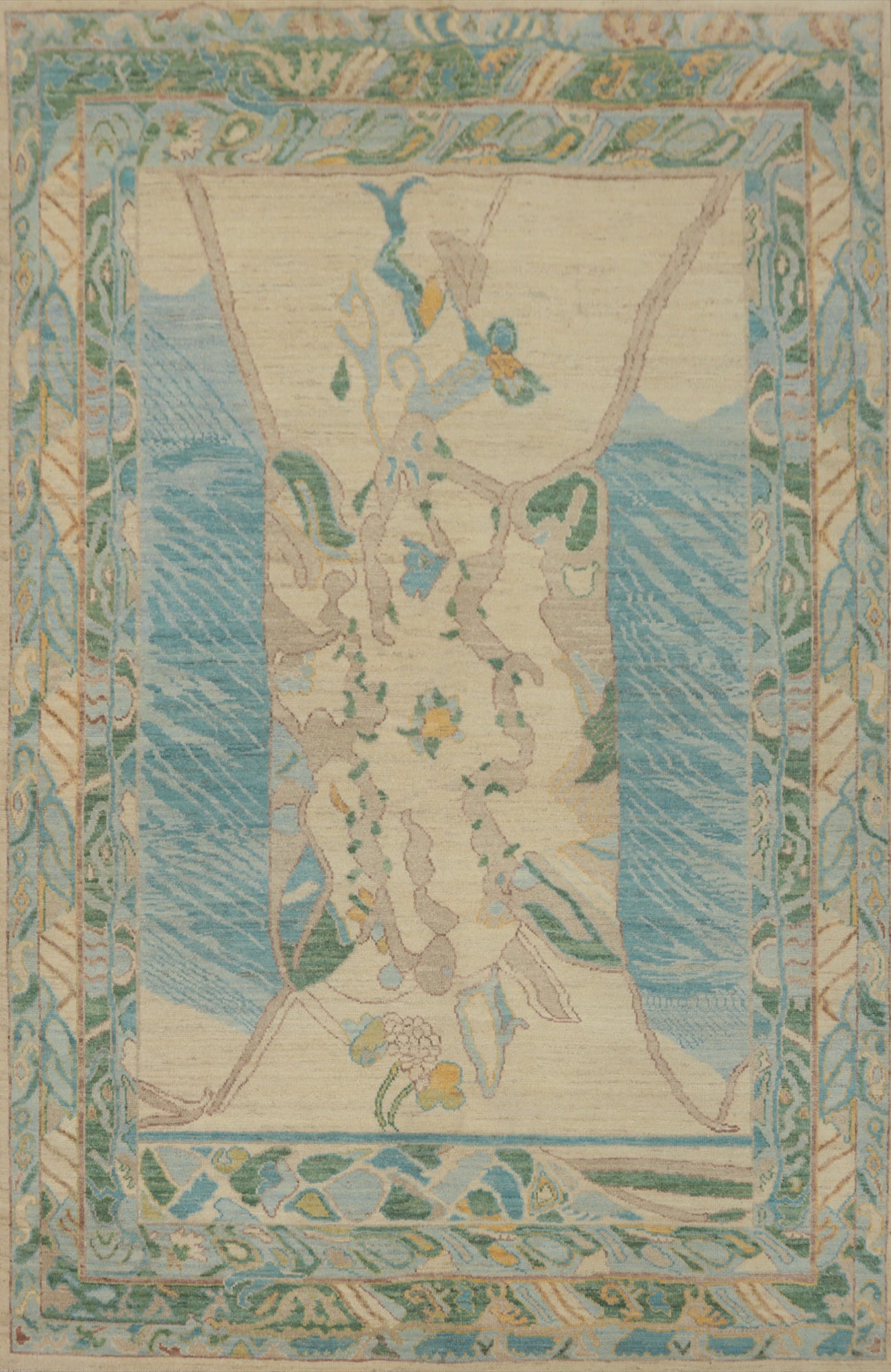 Vegetable Dye Wool Oushak Turkish Area Rug 6x9