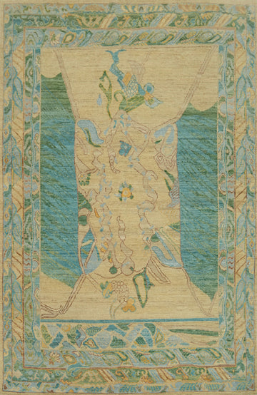 Vegetable Dye Wool Oushak Turkish Area Rug 6x9