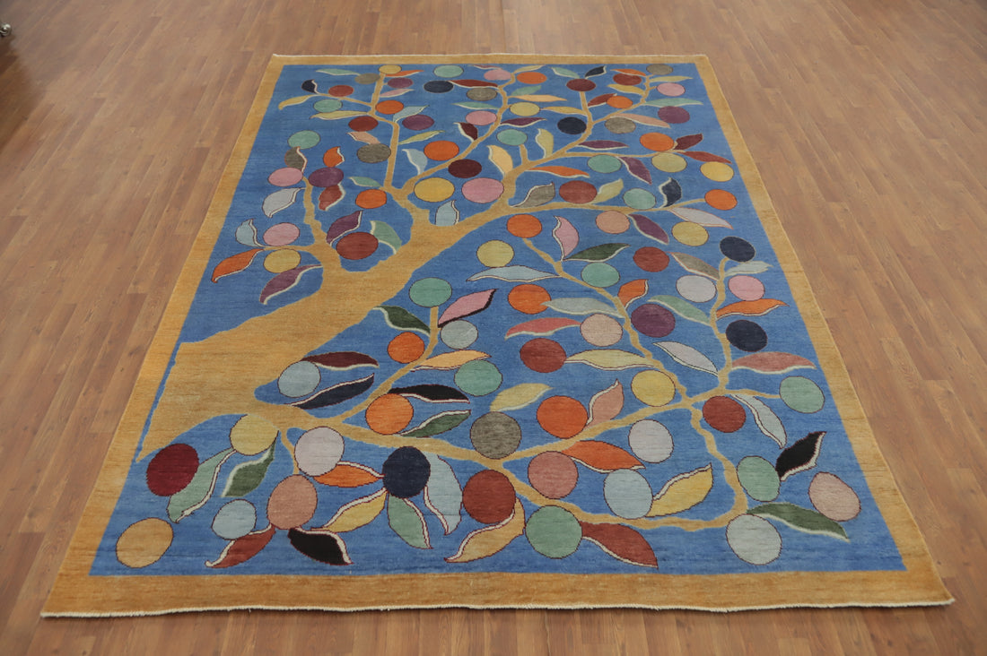 Vegetable Dye Blue Art Deco Chinese Area Rug 8x10