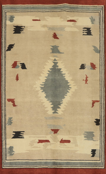 Vegetable Dye Wool Gabbeh Turkish Area Rug 5x8