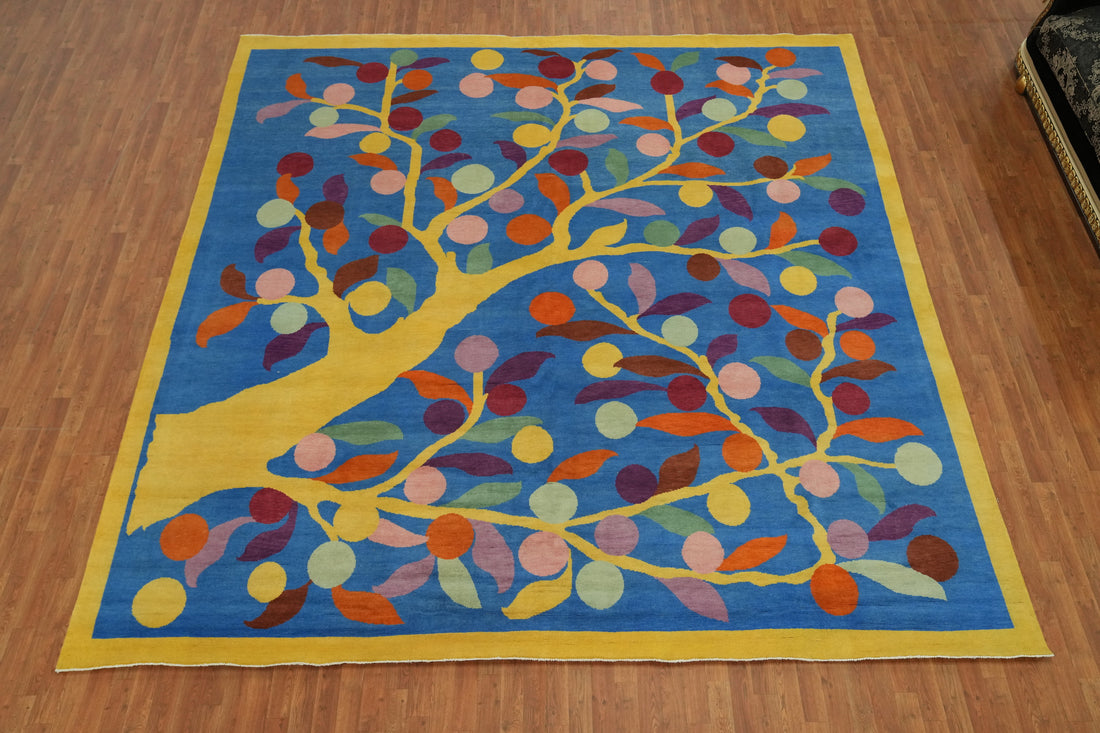 Vegetable Dye Blue Art Deco Chinese Large Rug 12x12