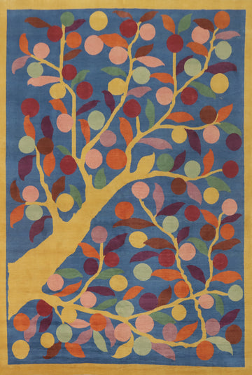 Vegetable Dye Blue Art Deco Chinese Large Rug 10x14