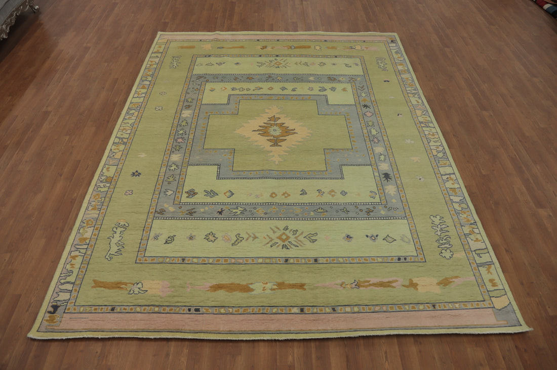 Geometric Green Gabbeh Vegetable Dye Area Rug 8x10