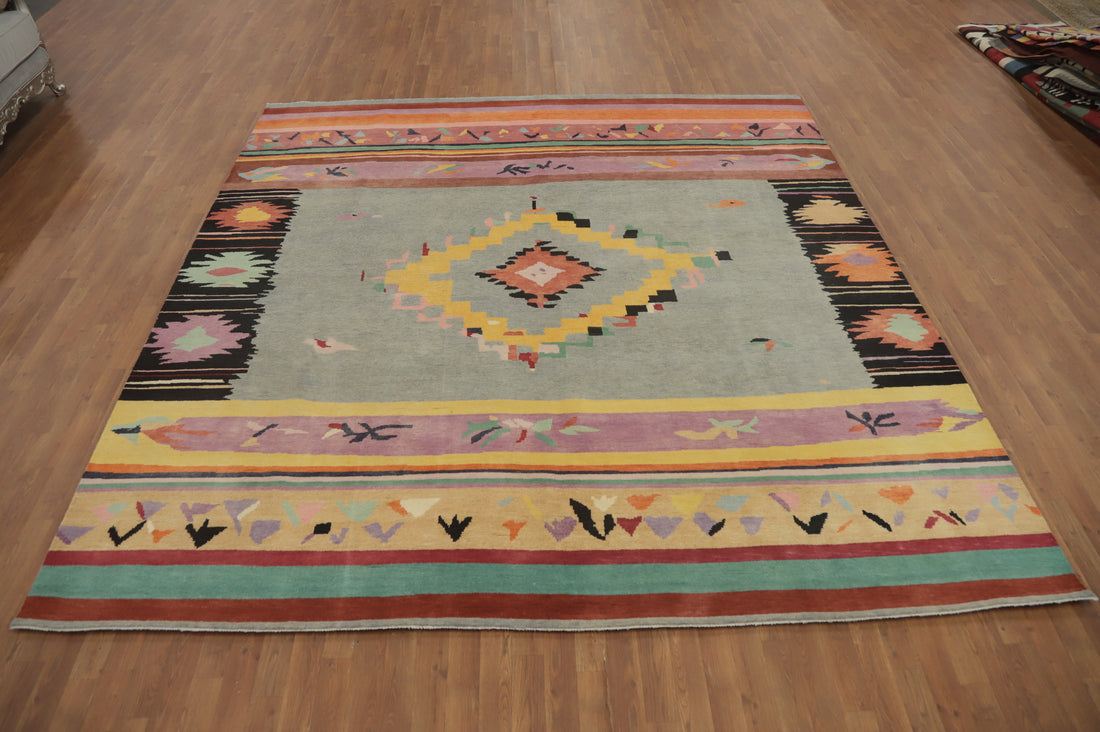 Geometric Gabbeh Vegetable Dye Square Area Rug 10x10