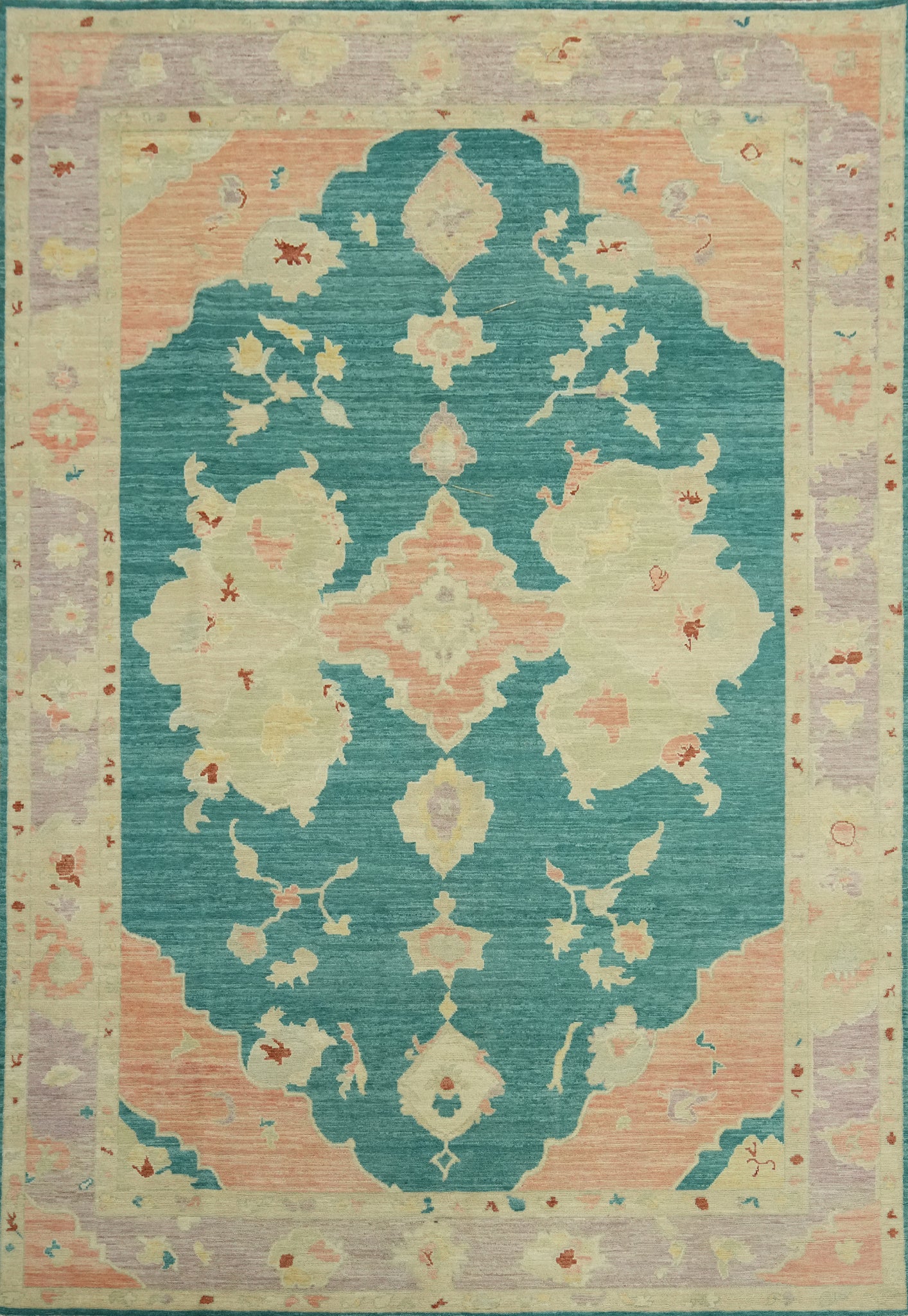 Handmade Teal Oushak Vegetable Dye Area Rug 9x12