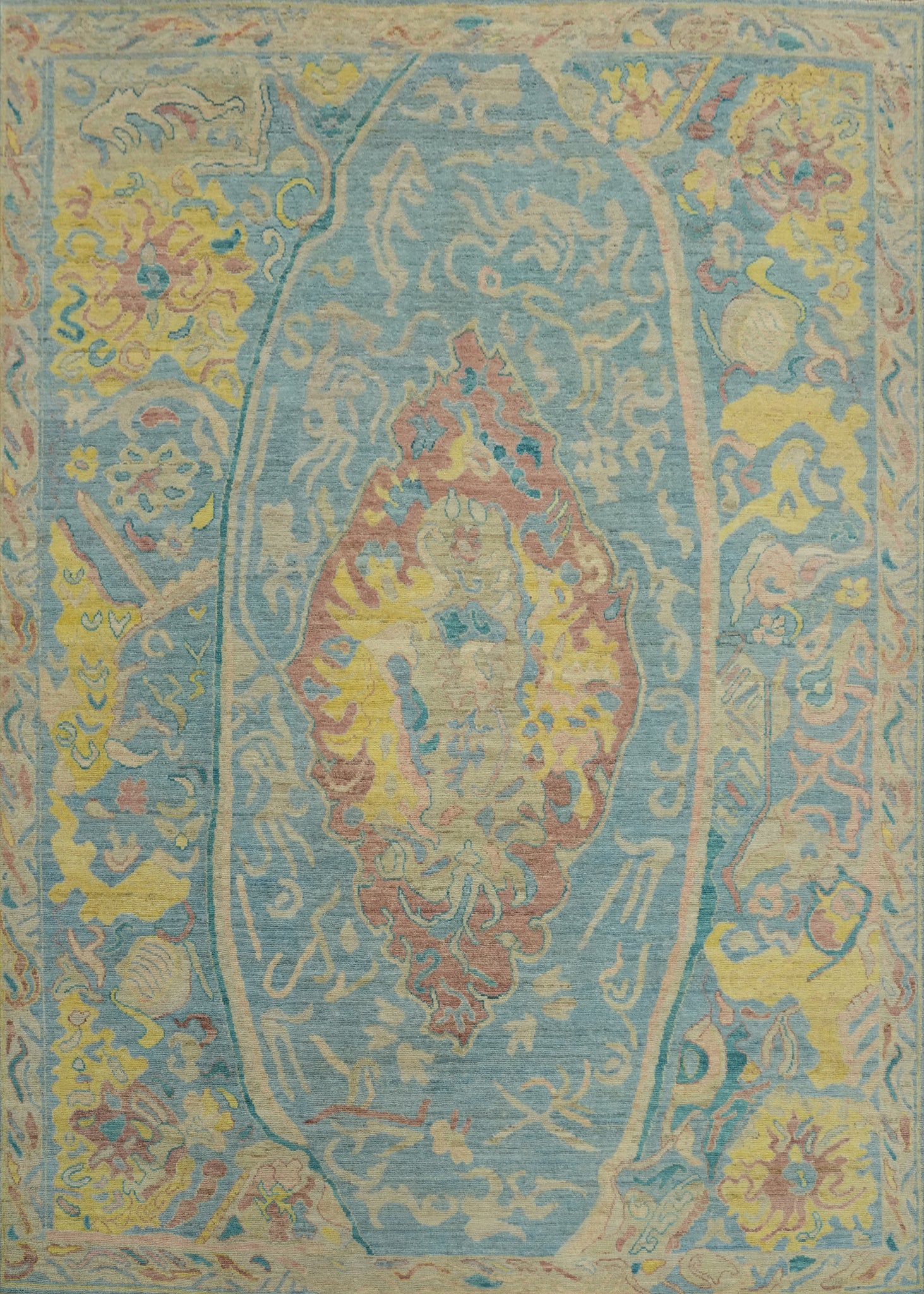 Vegetable Dye Blue Oushak Turkish Area Rug 8x10