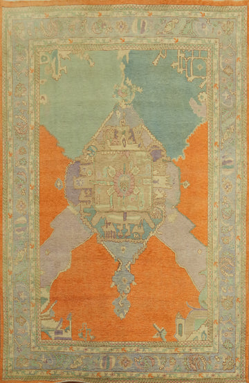 Geometric Wool Oushak Vegetable Dye Area Rug 8x11