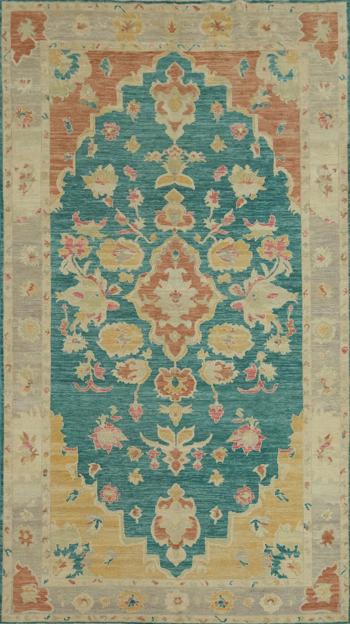 Vegetable Dye Wool Oushak Turkish Area Rug 7x13