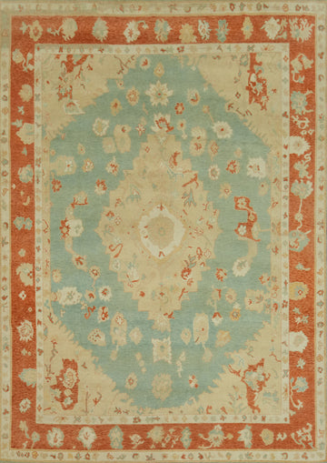 Vegetable Dye Wool Oushak Turkish Area Rug 9x12