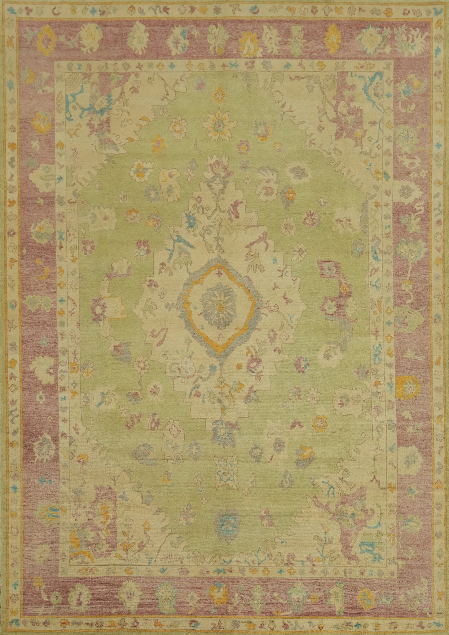Vegetable Dye Green Oushak Turkish Area Rug 9x12