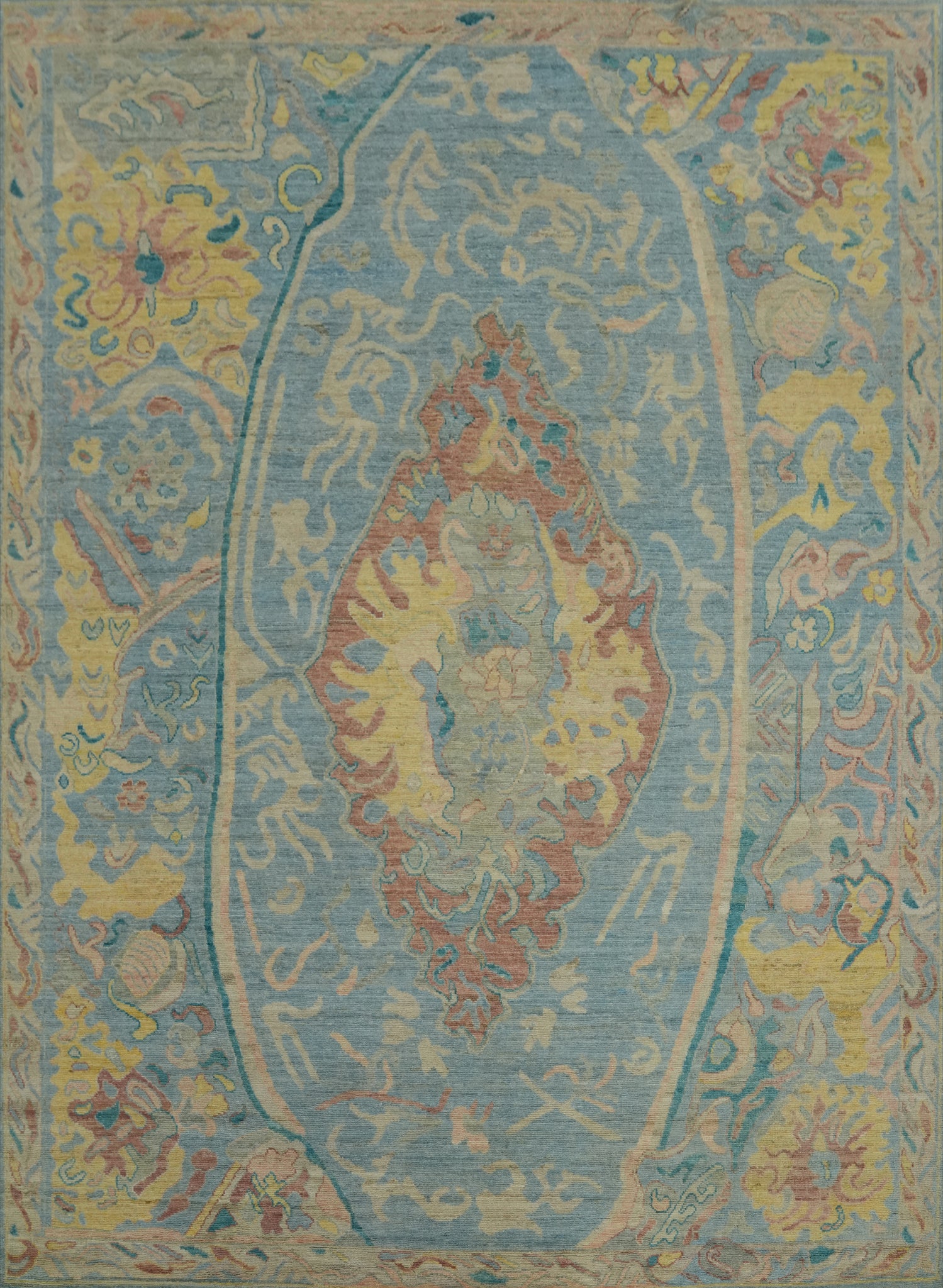 Floral Blue Oushak Vegetable Dye Area Rug 8x10