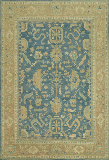 Vegetable Dye Blue Oushak Turkish Large Rug 10x14