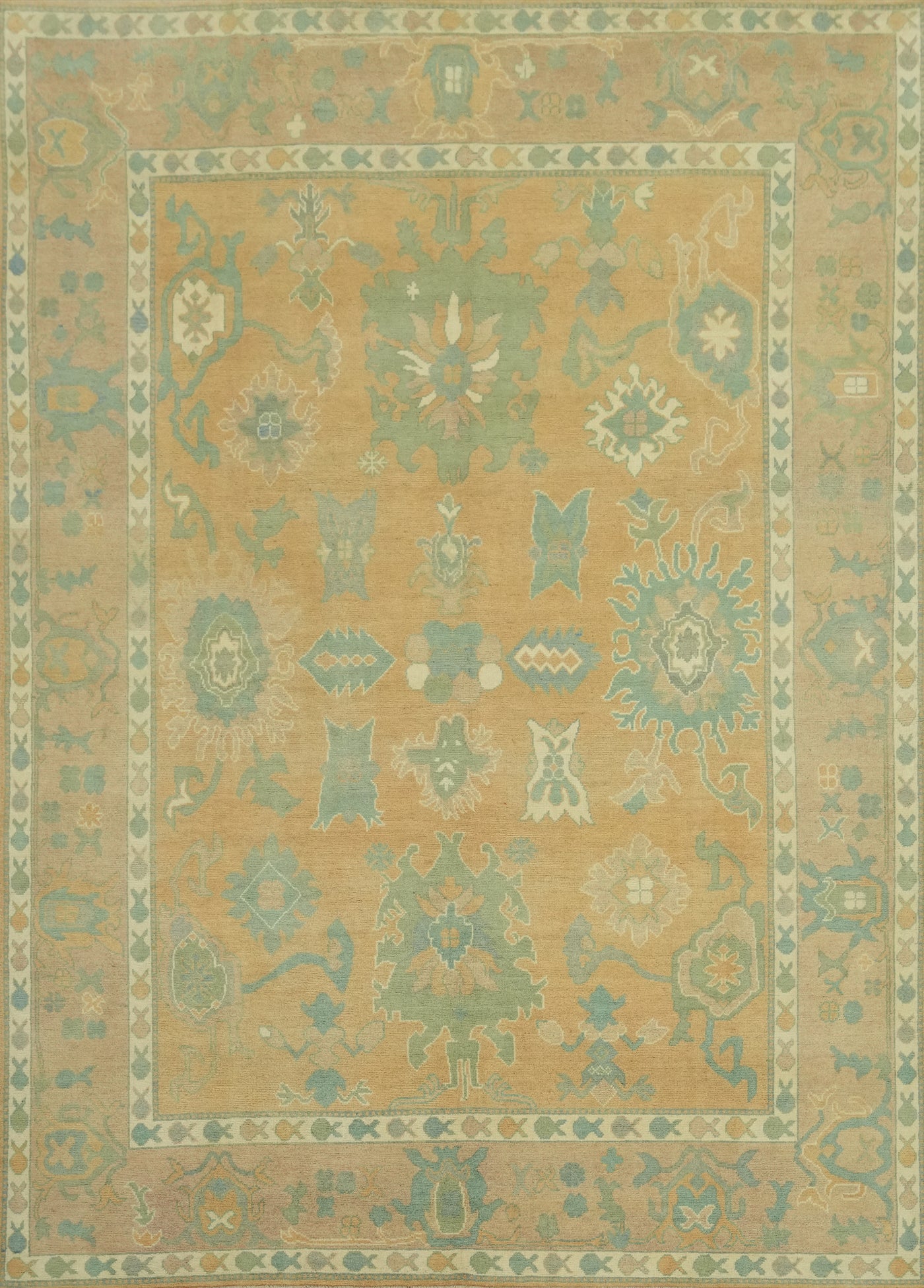 Vegetable Dye Floral Oushak Turkish Area Rug 8x11