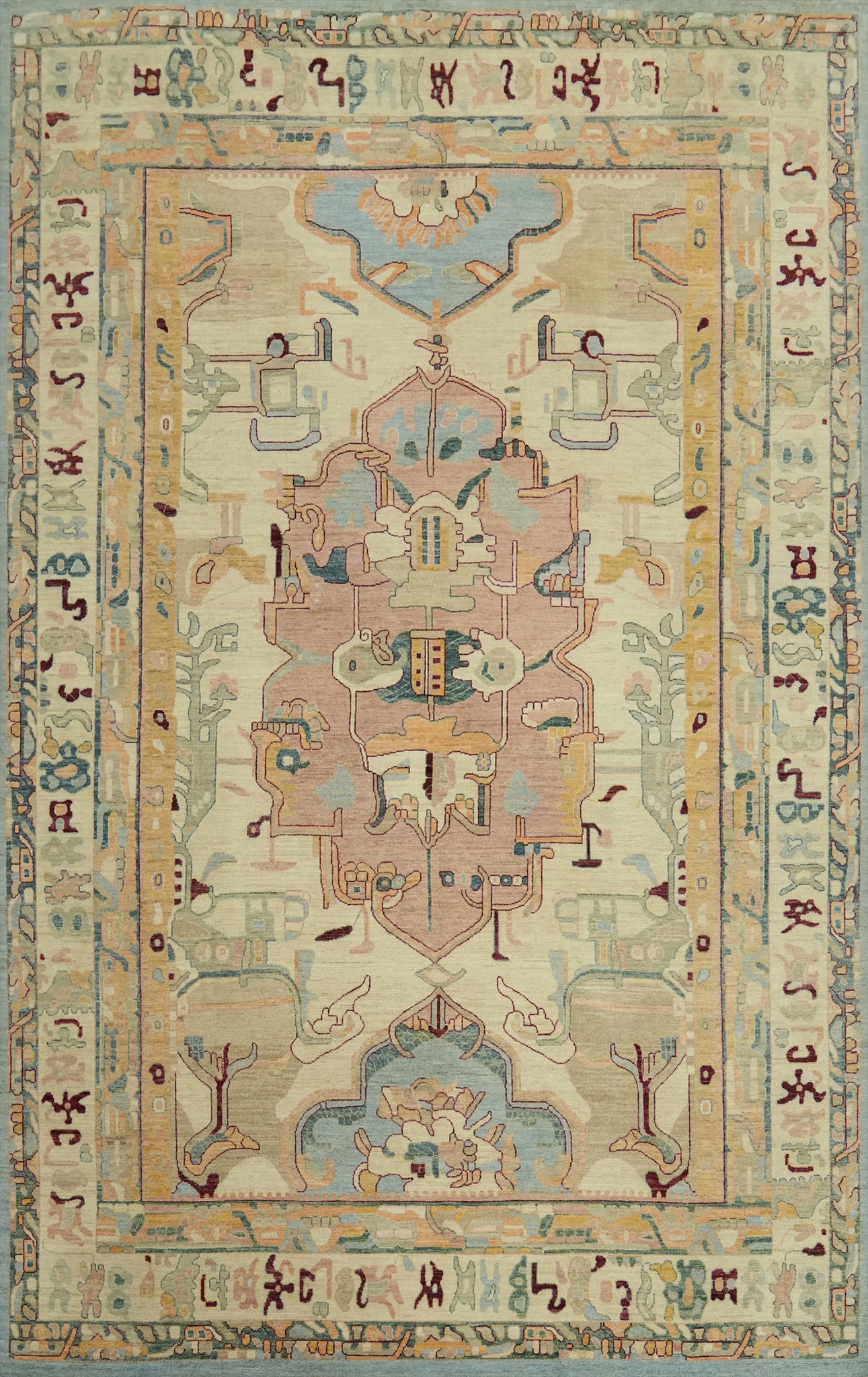 Geometric Wool Oushak Vegetable Dye Large Rug 12x18