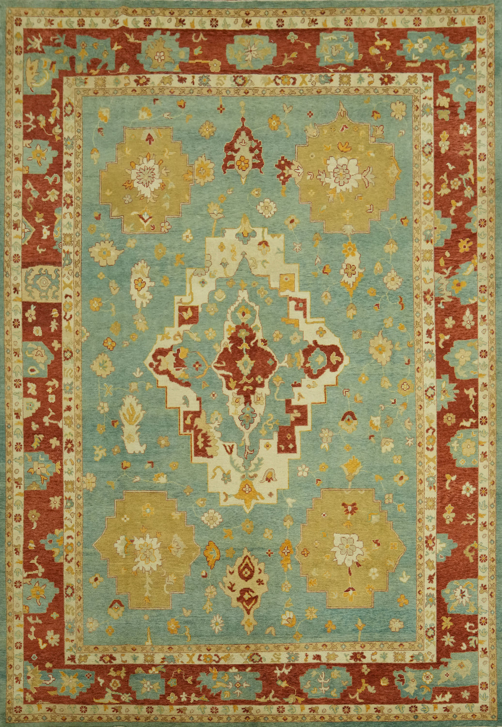 Handmade Blue Oushak Vegetable Dye Area Rug 10x13