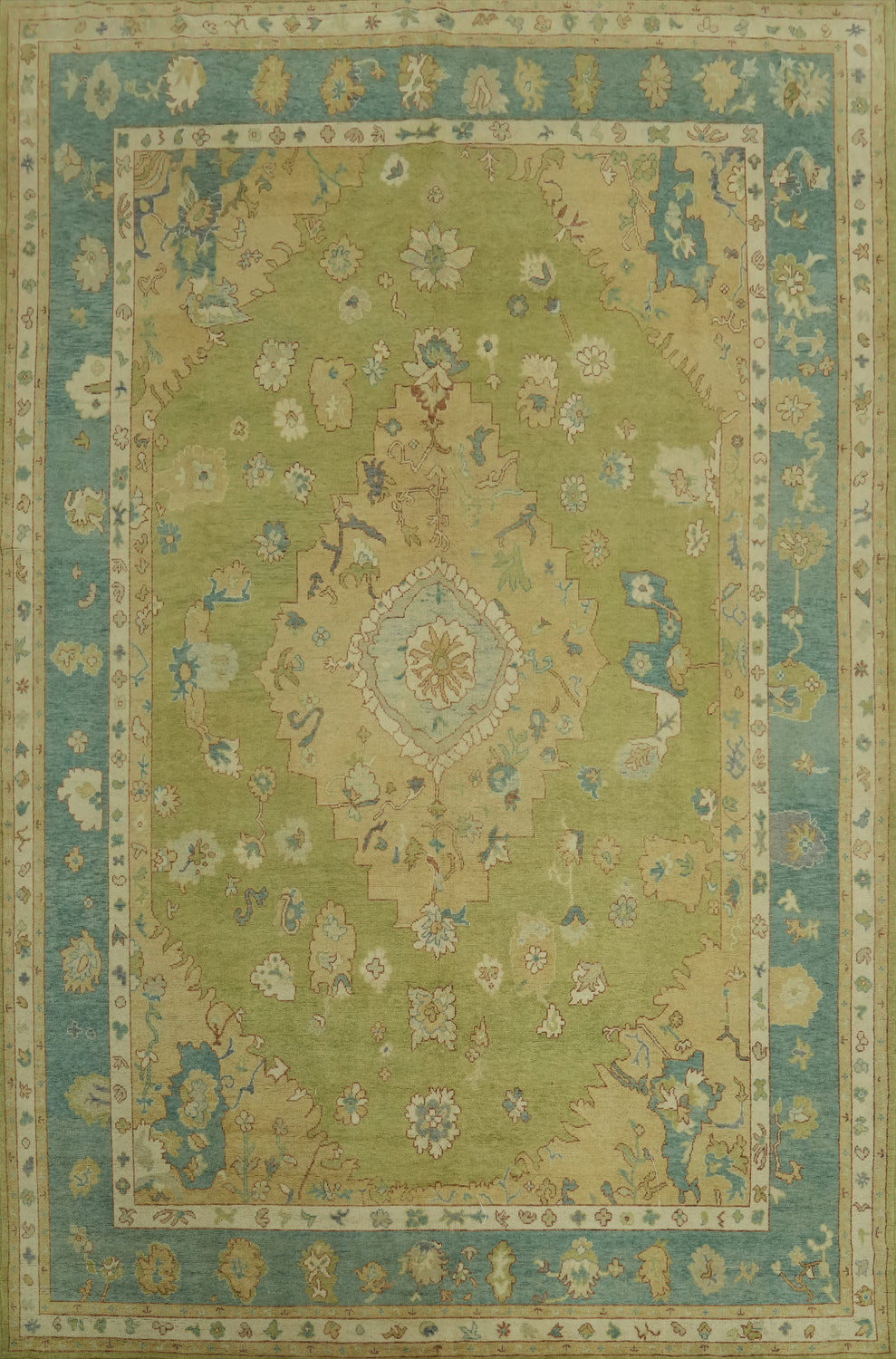Vegetable Dye Green Oushak Turkish Large Rug 10x14