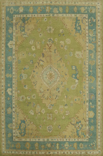 Vegetable Dye Green Oushak Turkish Large Rug 10x14