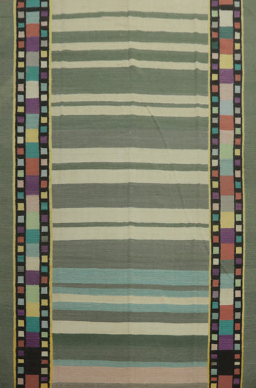 Striped Green Kilim Vegetable Dye Area Rug 9x12