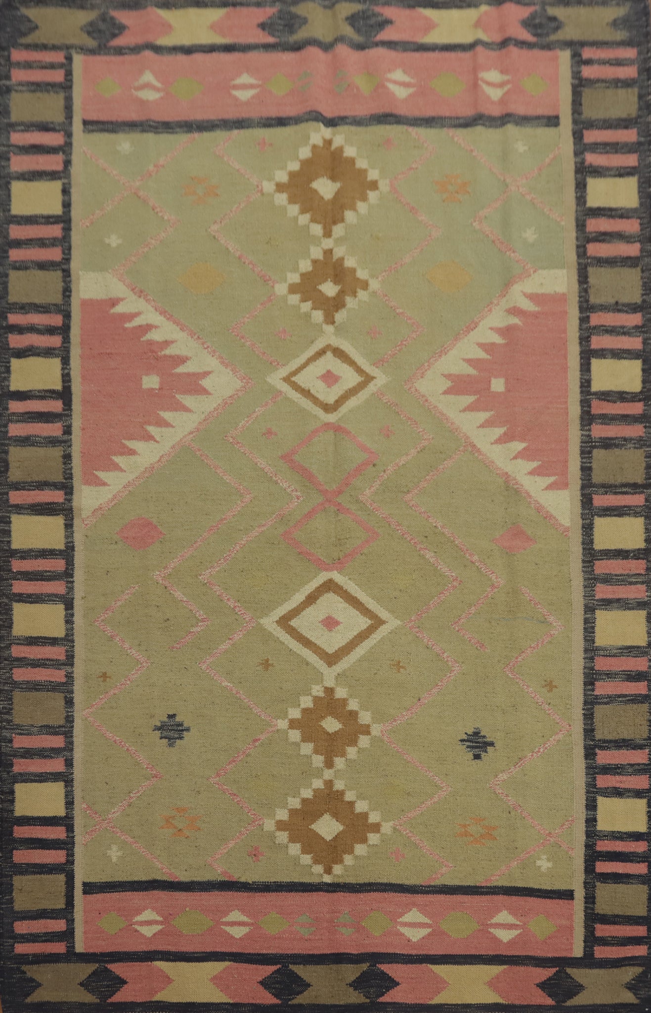 Vegetable Dye Green Kilim Oriental Area Rug 6x9